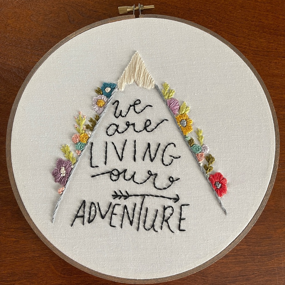 Embroidered Wall Art with Mountain Floral Design